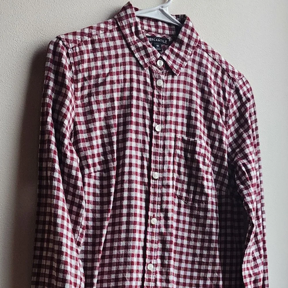 J. Crew Mercantile Red/White Gingham Flannel Button Down Shirt Size XS